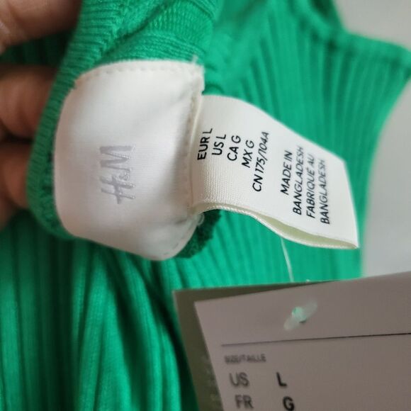 H&M Ribbed Kelly Green Midi Body Con Dress Size L NWT - Picture 8 of 9